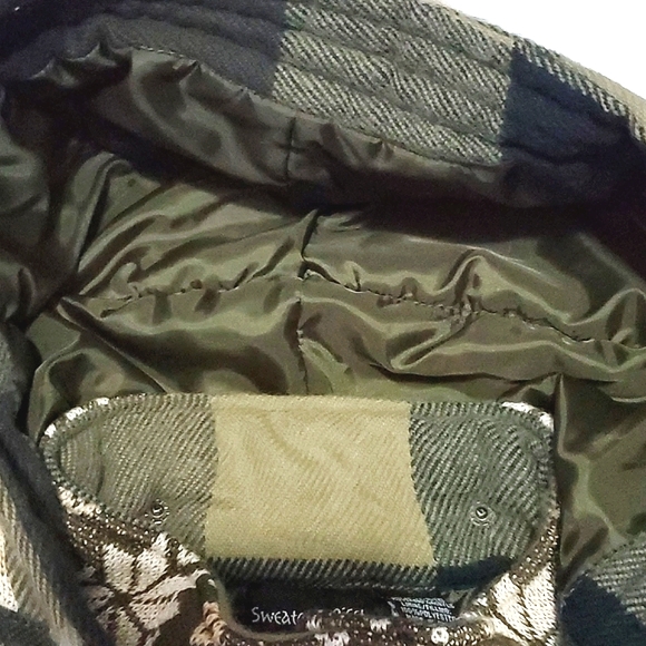 Sweater Project Retro Brown & Tan Grandpa Plaid Chunky Hooded Buttoned Jacket - Picture 10 of 14